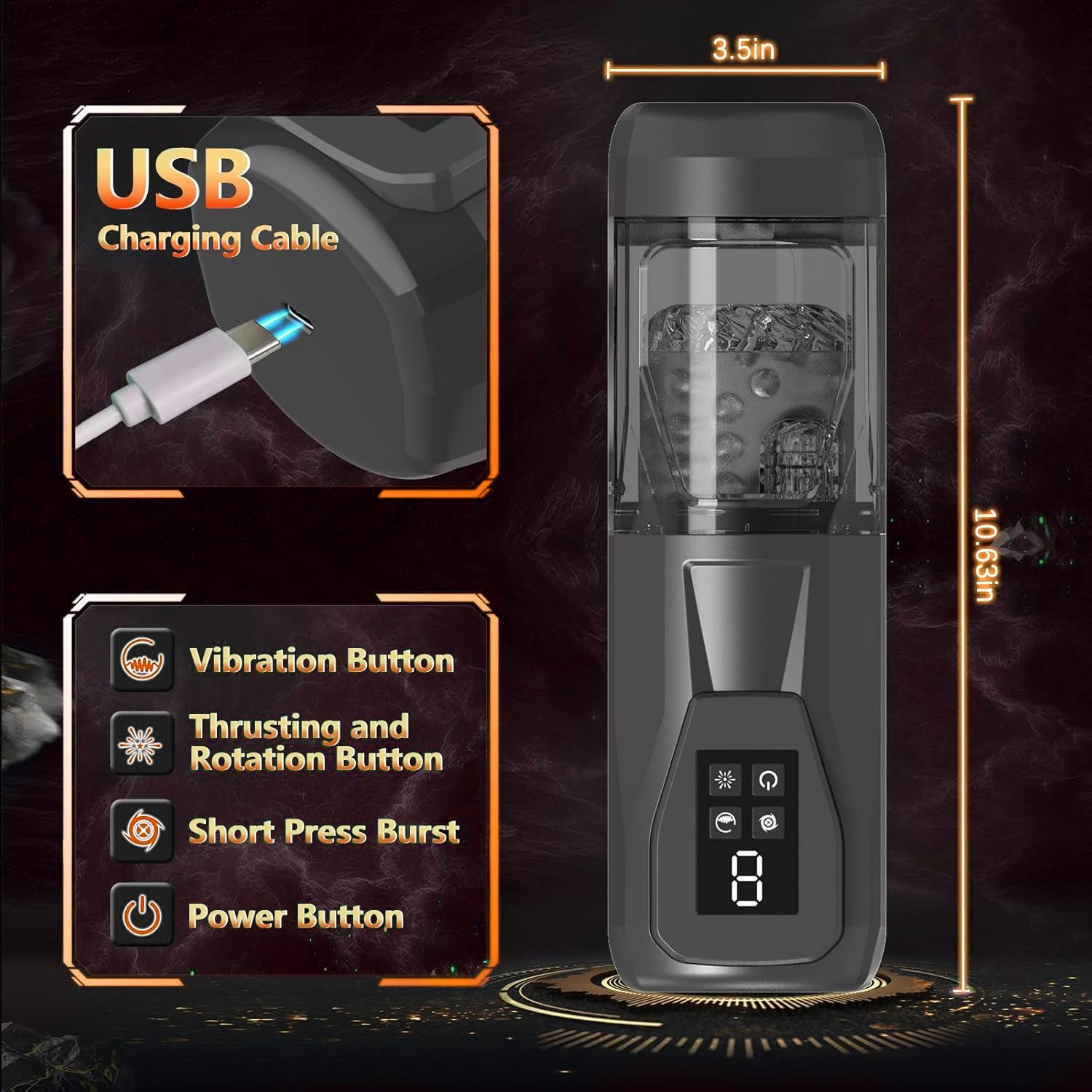 Automatic Male Masturbator with 7 Vibrating & Rotating & Thrusting & Licking,
