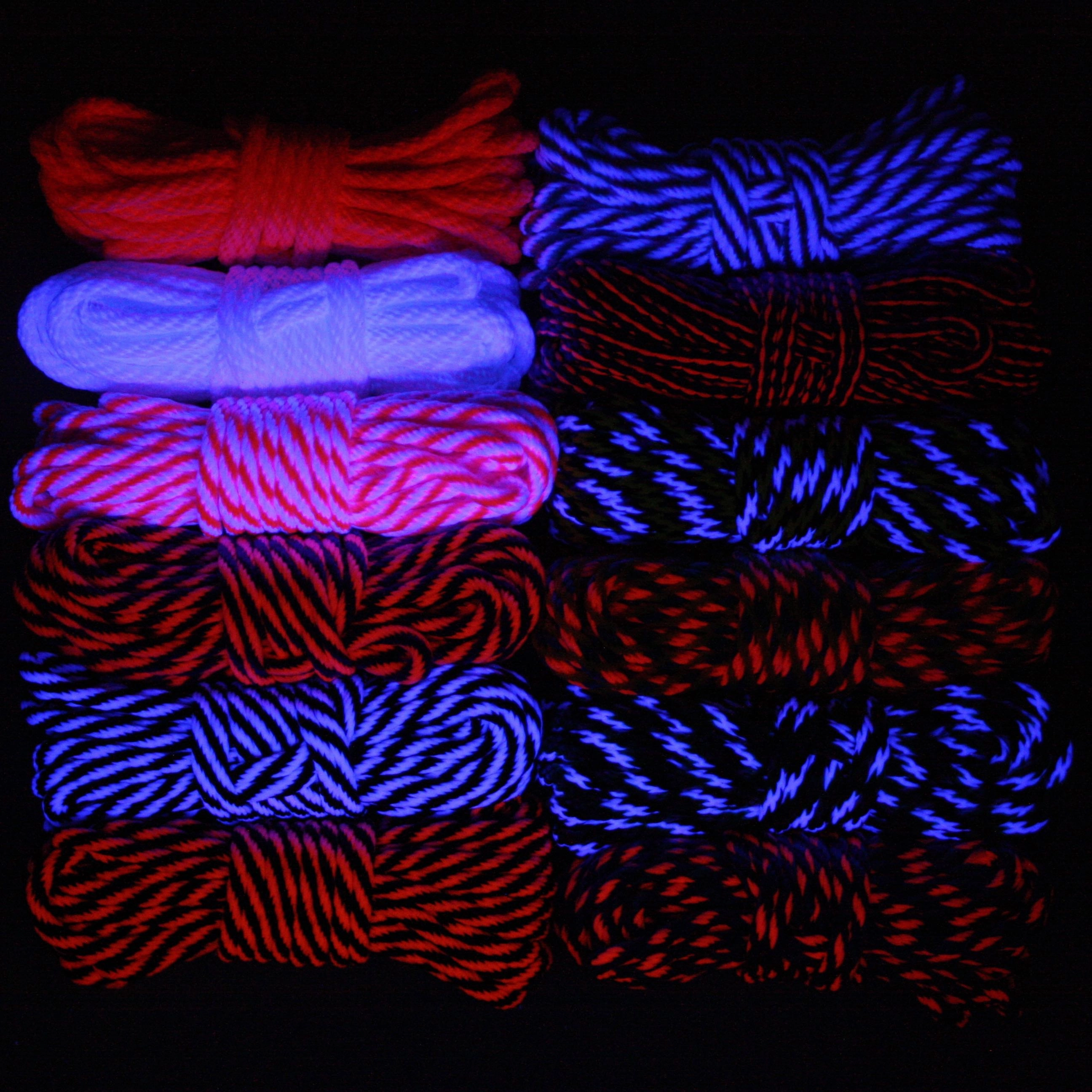 Blacklight Reactive Bondage Rope - 1/4 / 6mm  -  Custom Length - UV Reactive