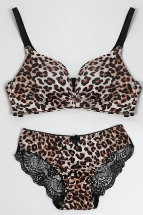 Brown Animal Print Leopard Print Lingerie Set