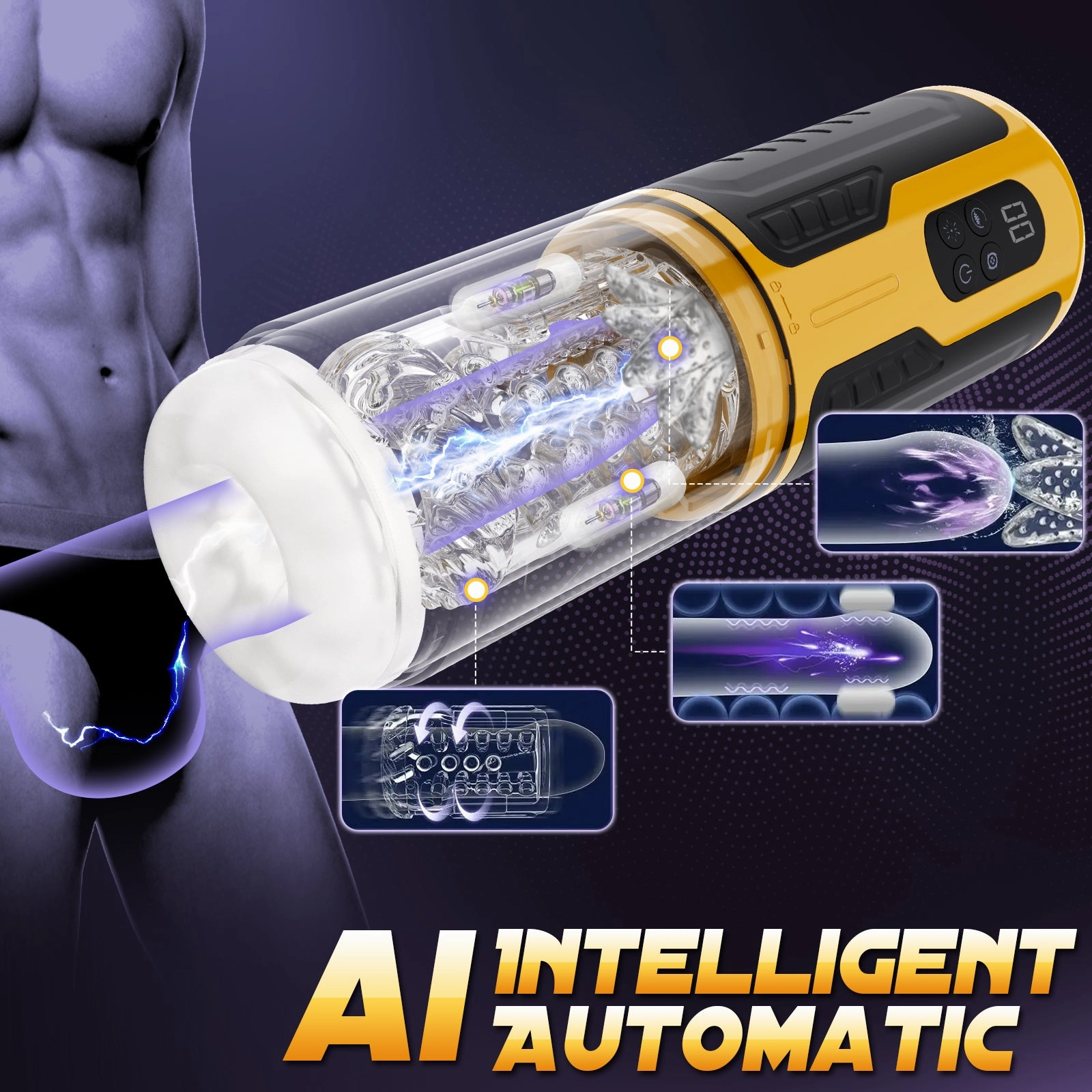 Bumblebee-Masturbator ( 7*Rotating&Thrusting 7*Vibrator One-button Burst)