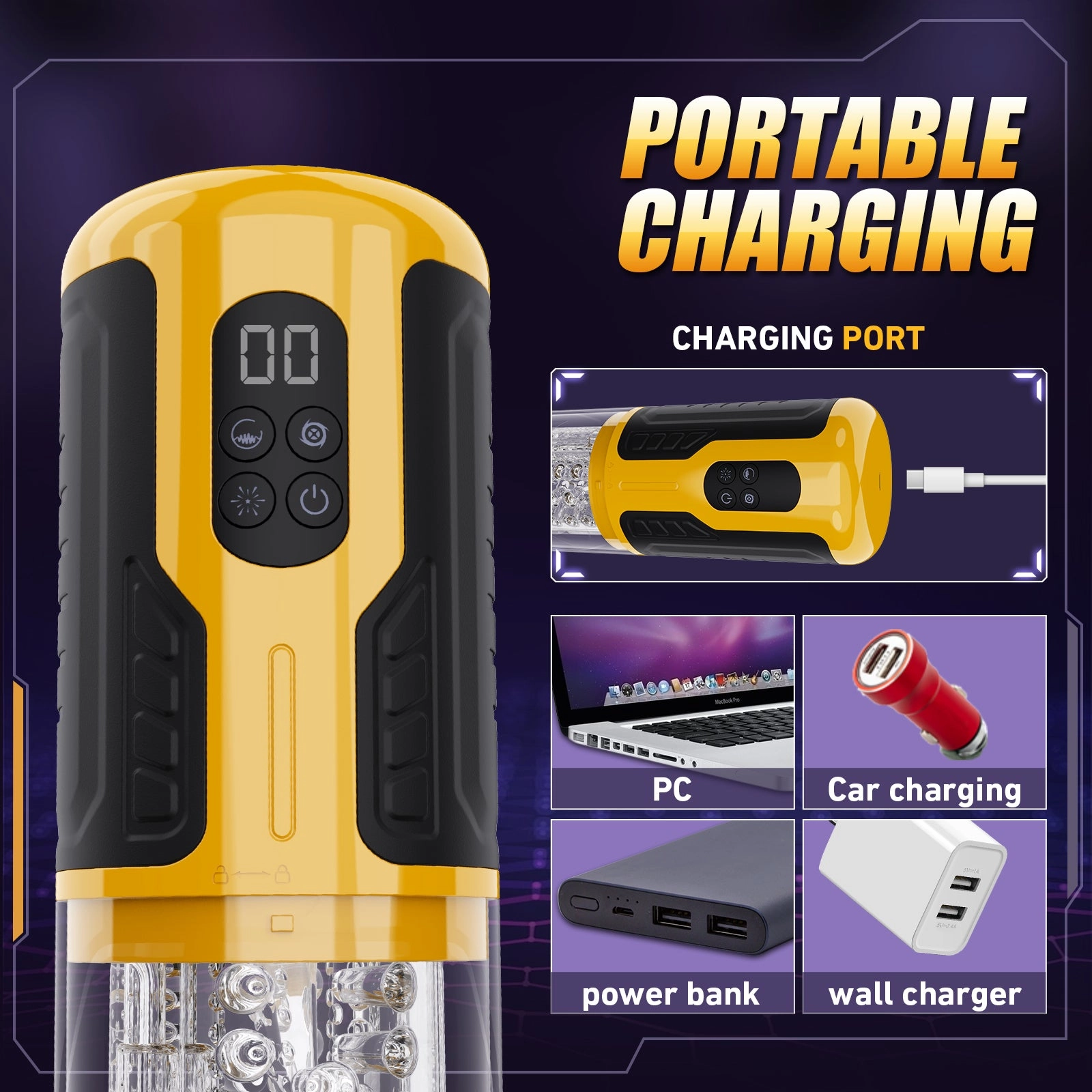 Bumblebee-Masturbator ( 7*Rotating&Thrusting 7*Vibrator One-button Burst)