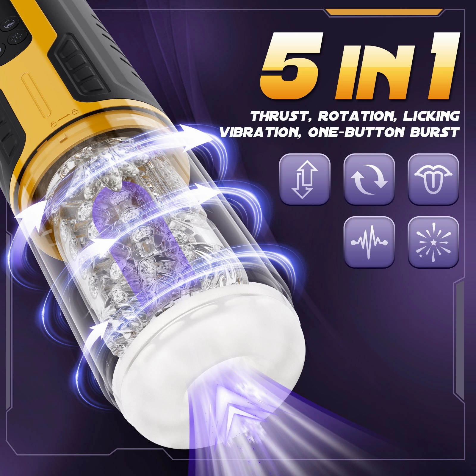 Bumblebee-Masturbator ( 7*Rotating&Thrusting 7*Vibrator One-button Burst)