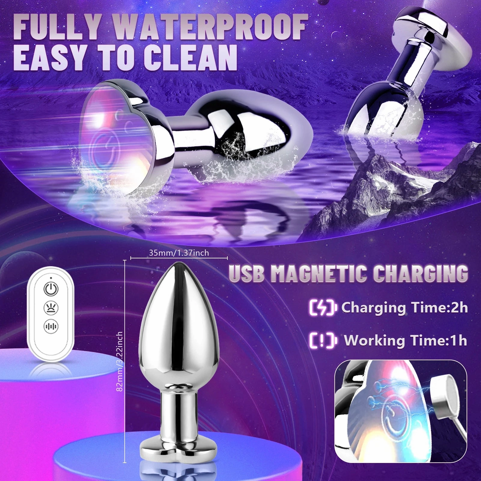 Butt Plug Vibrator: 7 Vibration Modes, Remote Control Stainless Steel Anal Toy