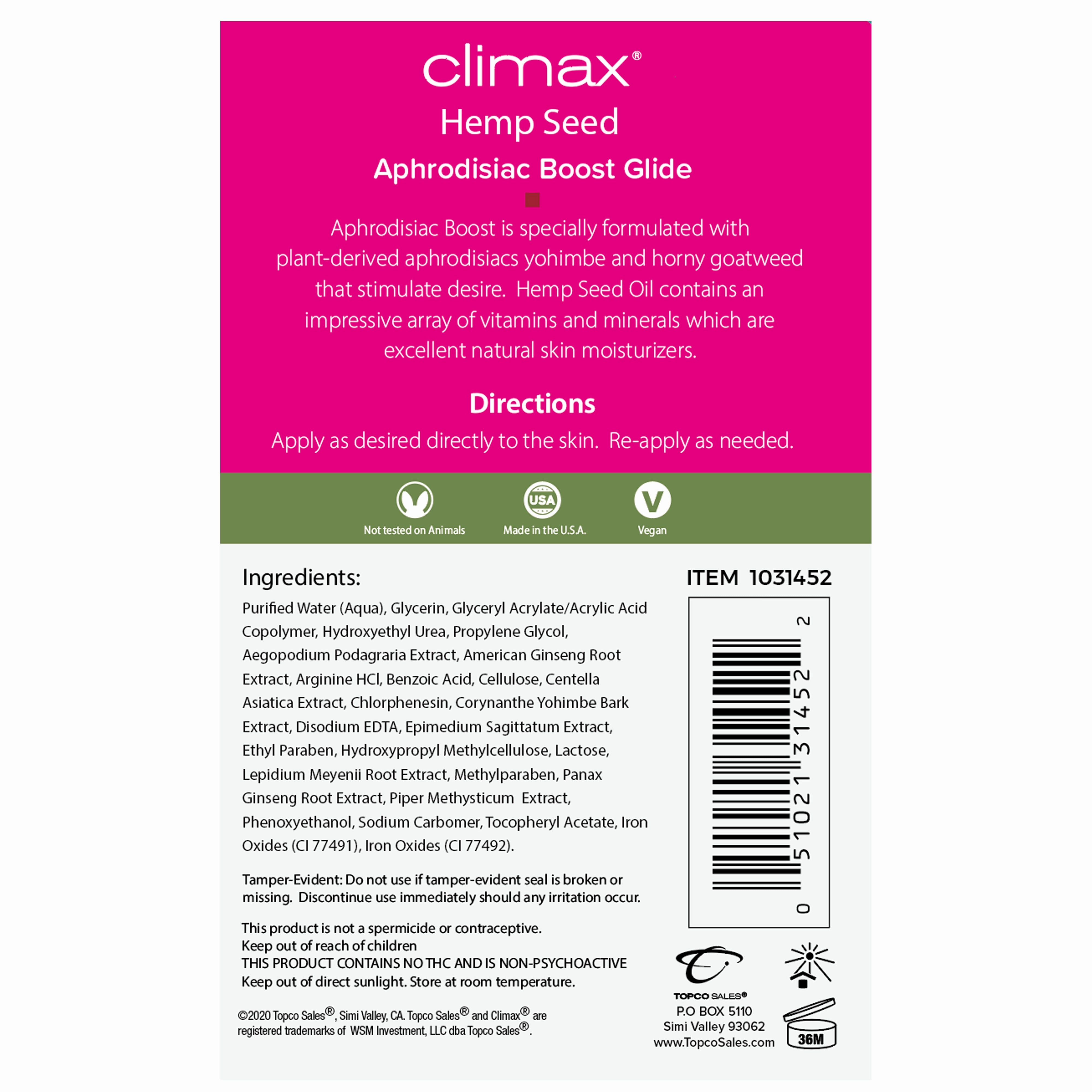 Climax® Hemp Aphrodisiac Boost Glide