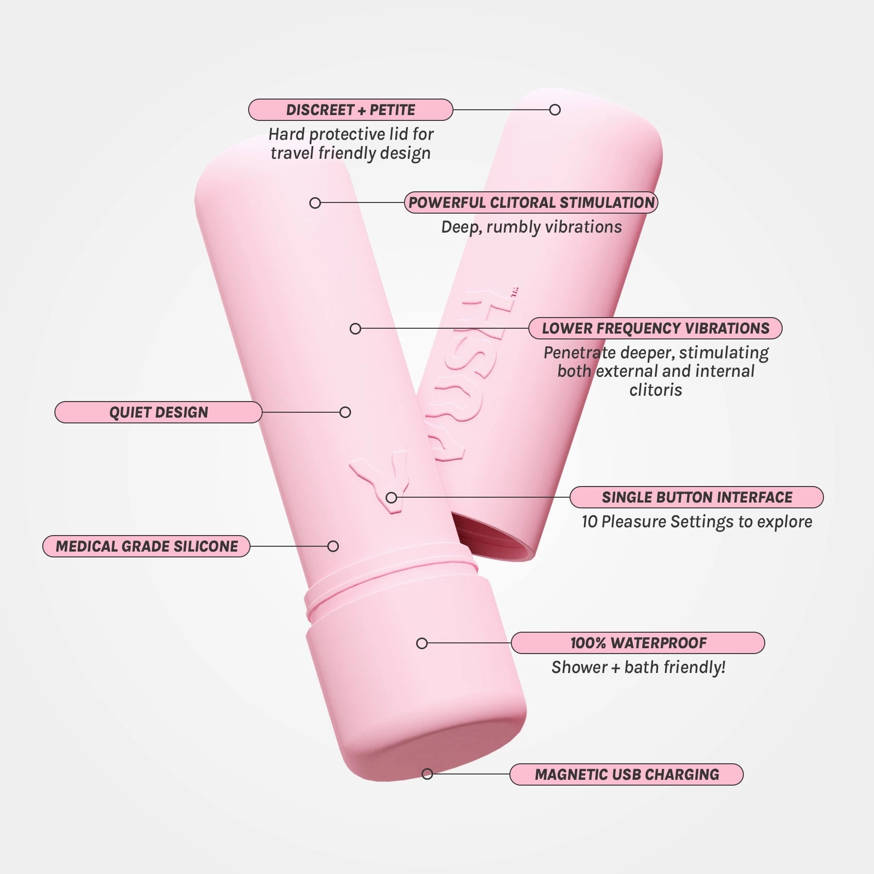 Gloss - Compact   Rechargeable Pink Bullet Vibrator with Travel Case