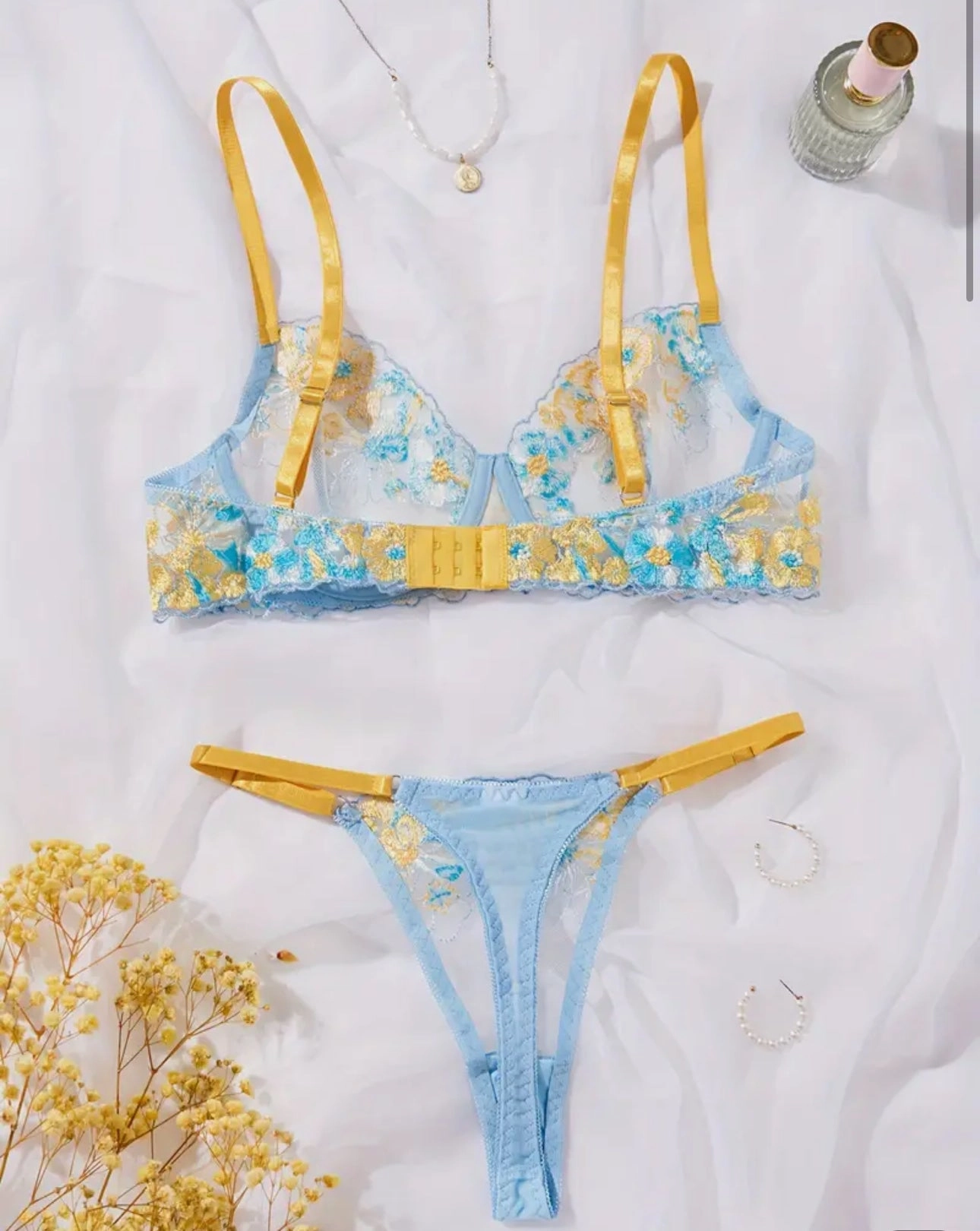 Golden Hour Floral Embroidered Lingerie - Bra & Panty Set