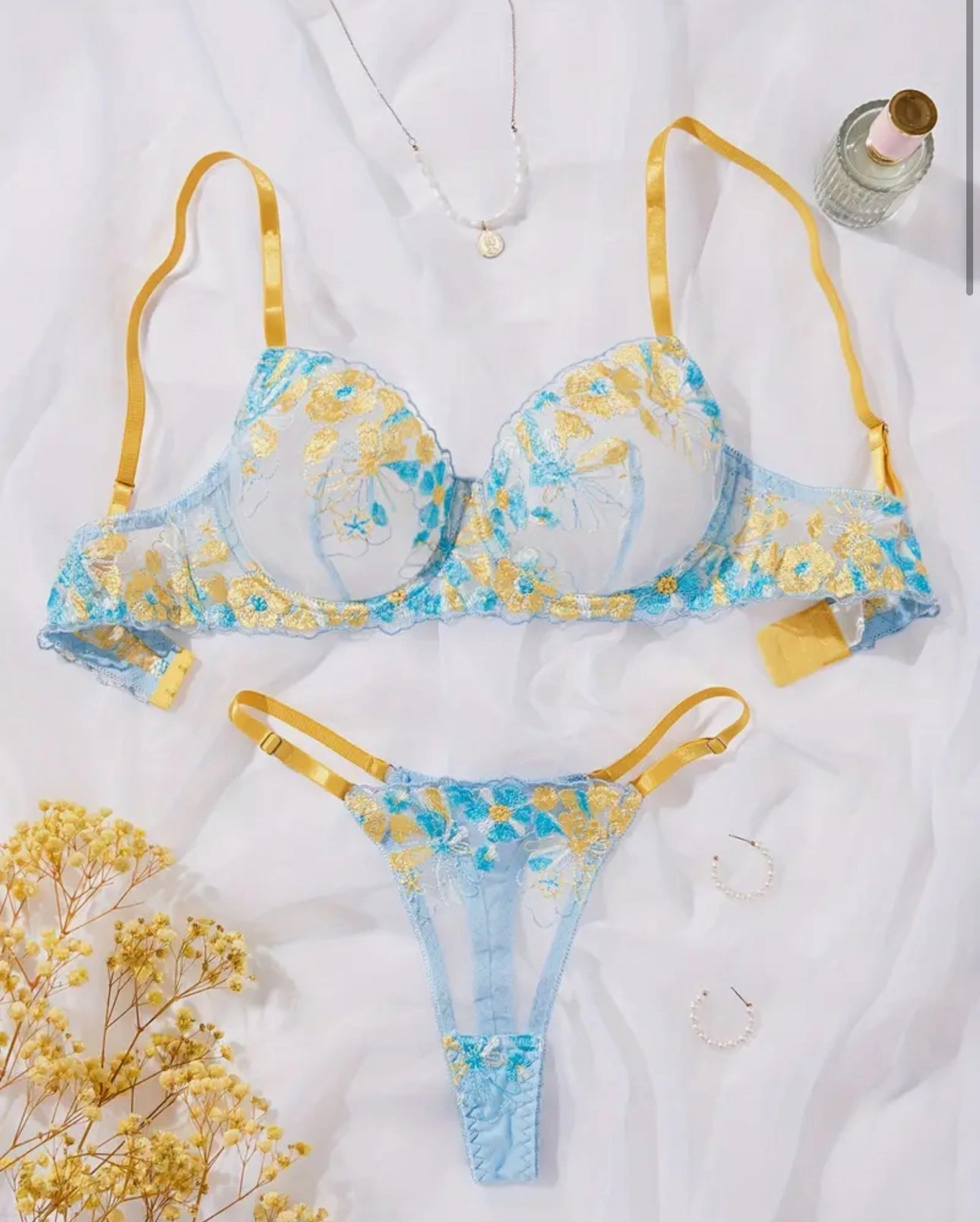 Golden Hour Floral Embroidered Lingerie - Bra & Panty Set