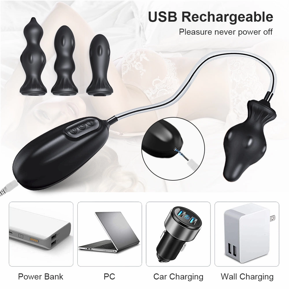 Multi-Head Wired Remote Control Inflatable Anal Plug