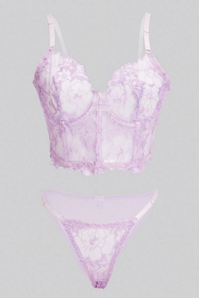 Purple Embroidered Lingerie Set