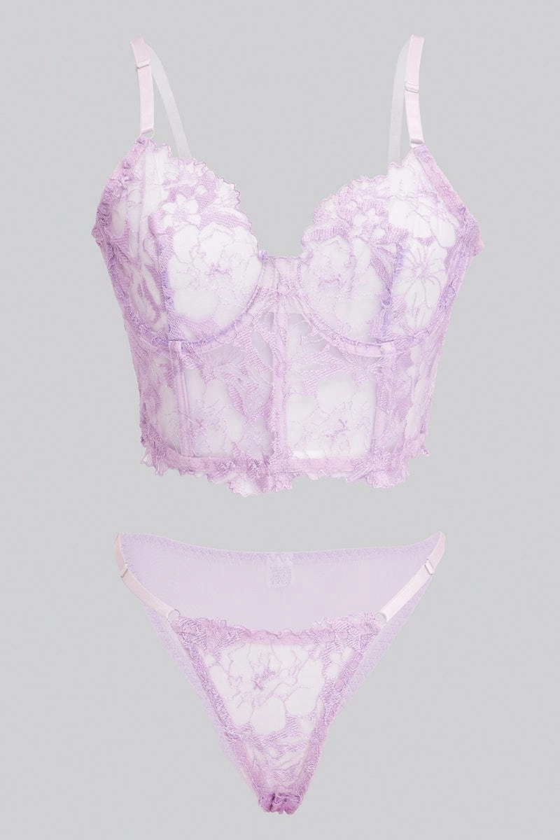 Purple Embroidered Lingerie Set
