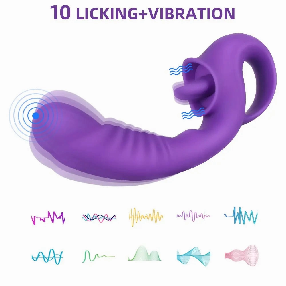 Quusvik Dual-Action Tongue Licking & Vibrating Dildo for Women