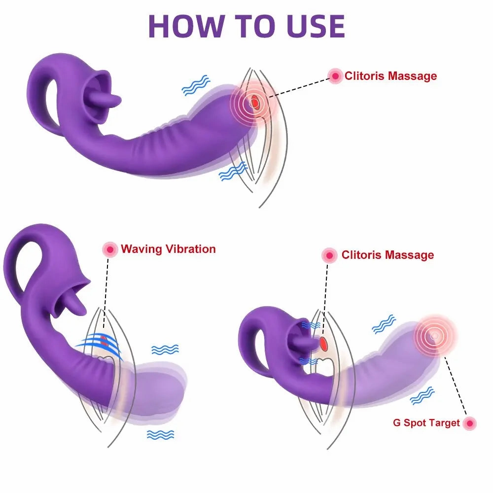Quusvik Dual-Action Tongue Licking & Vibrating Dildo for Women