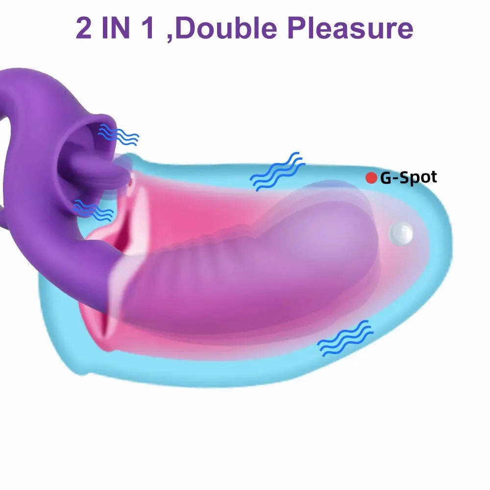 Quusvik Dual-Action Tongue Licking & Vibrating Dildo for Women