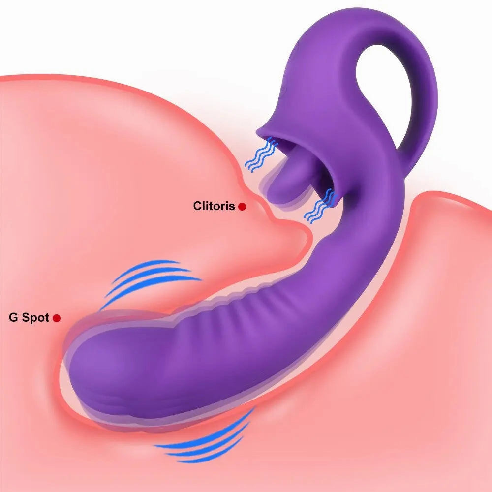 Quusvik Dual-Action Tongue Licking & Vibrating Dildo for Women