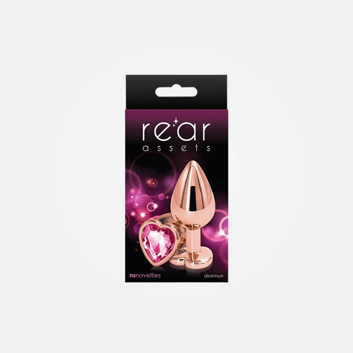 Rear Assets - Medium Rose Gold Metal Anal Plug with Pink Heart Gem Base