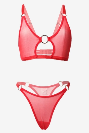Red Ring Linked Mesh Lingerie Set