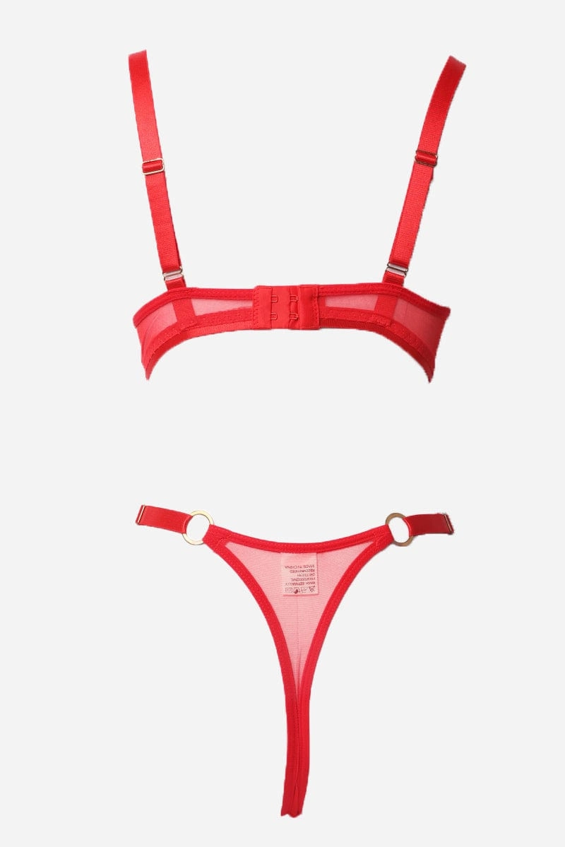Red Ring Linked Mesh Lingerie Set