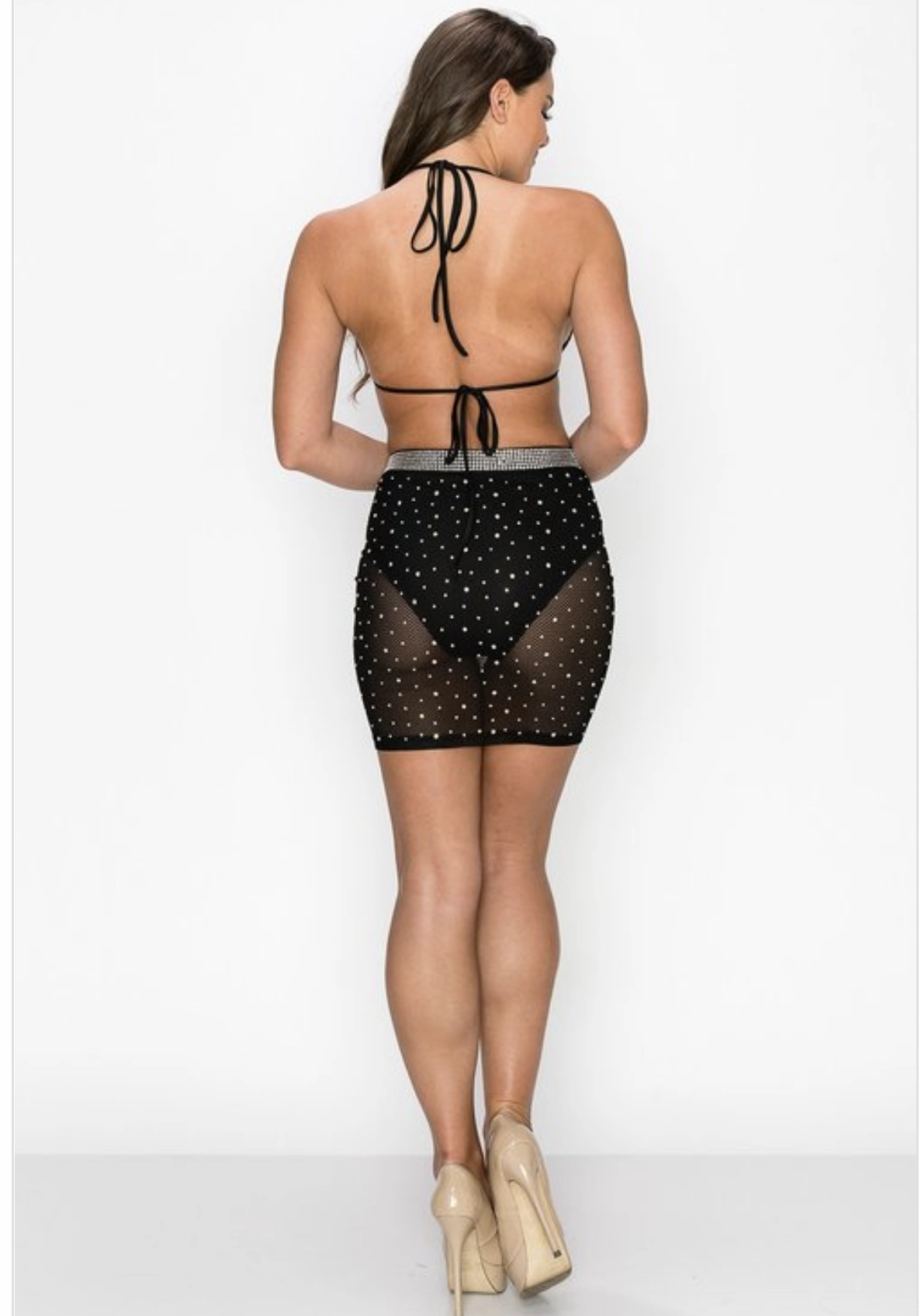 Rhinestone Mini Skirt Set