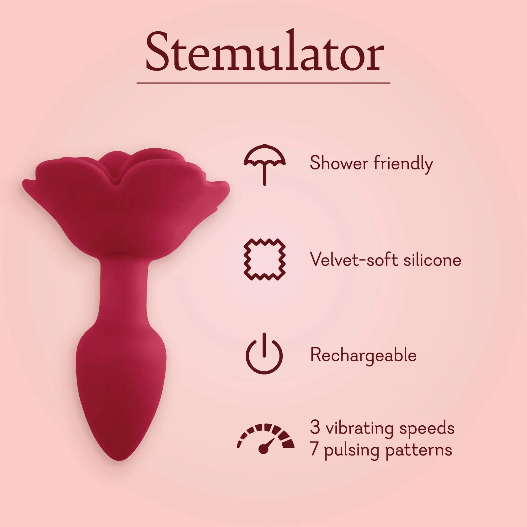 Rose Butt Plug - Vibrating Stemulator - 10 LEFT!