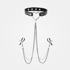 Sex & Mischief - Amor Black Collar with Nipple Clamps   Chain
