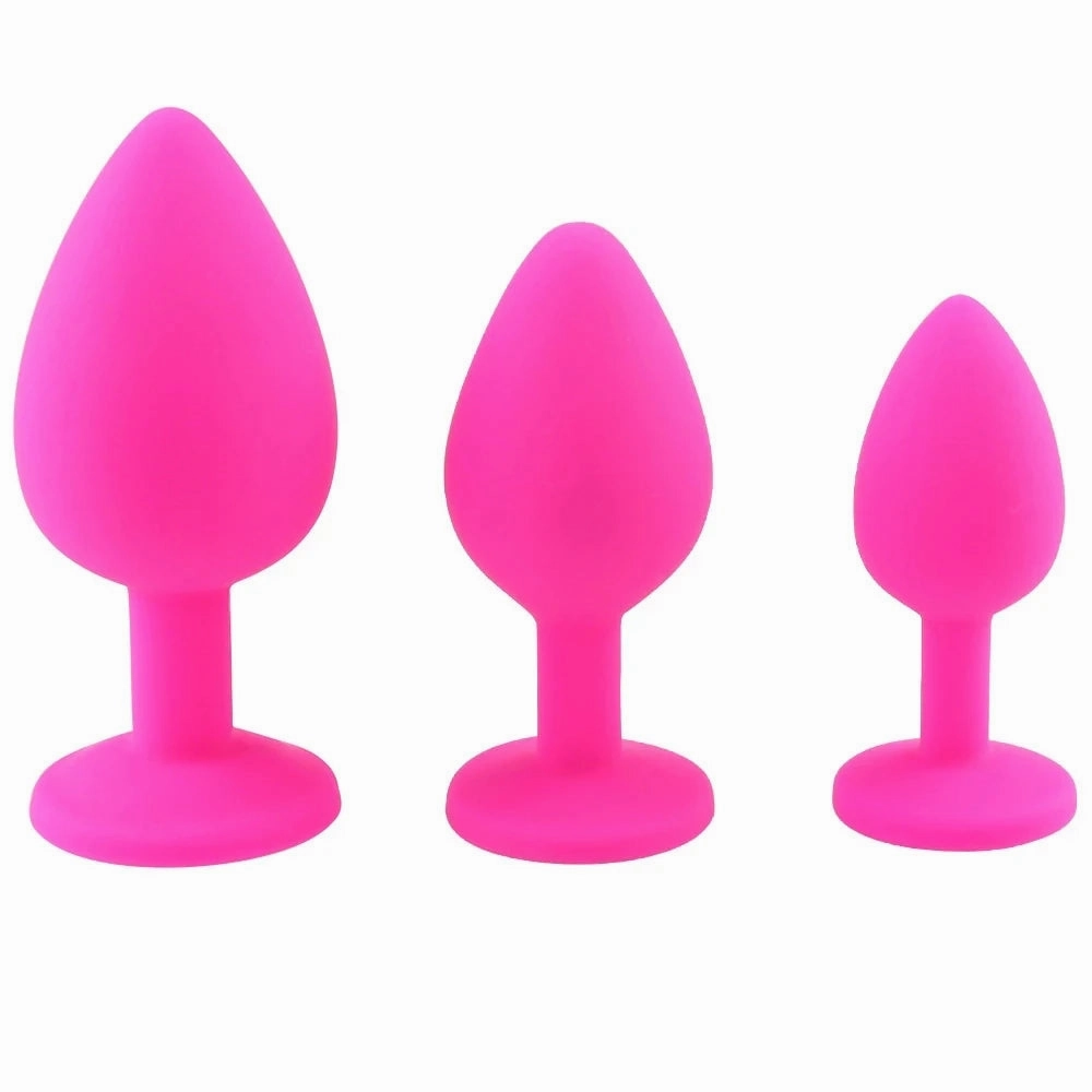 Silicone Butt Plug Anal Plug Set with Crystal Glasses End
