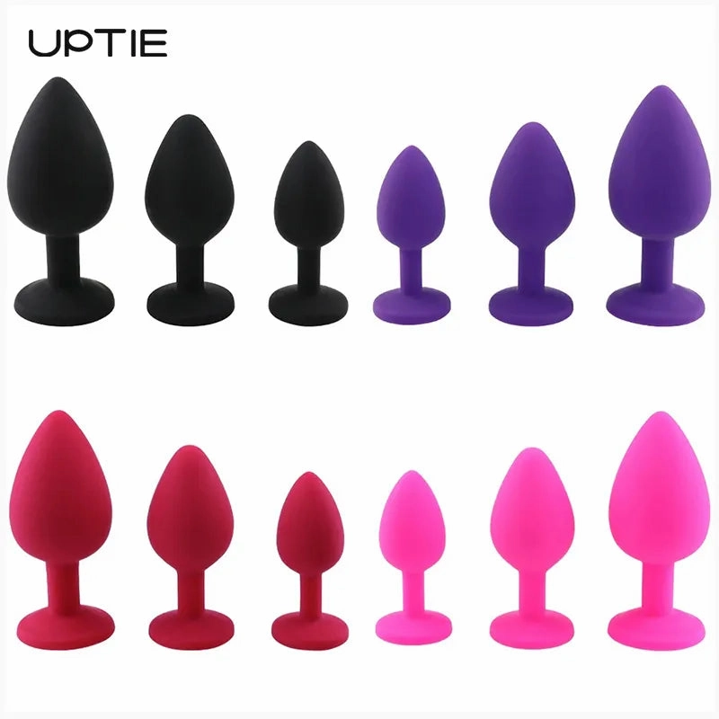 Silicone Butt Plug Anal Plug Set with Crystal Glasses End
