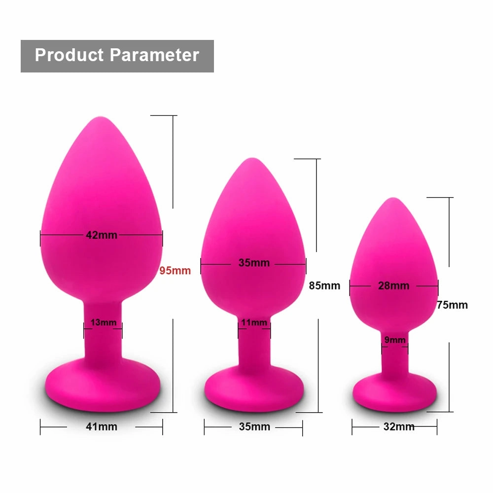 Silicone Butt Plug Anal Plug Set with Crystal Glasses End