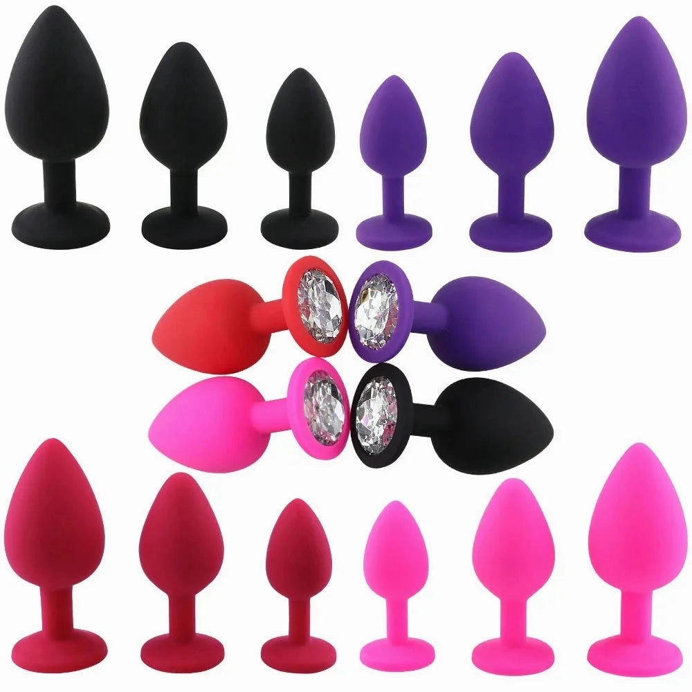 Silicone Butt Plug Anal Plug Set with Crystal Glasses End