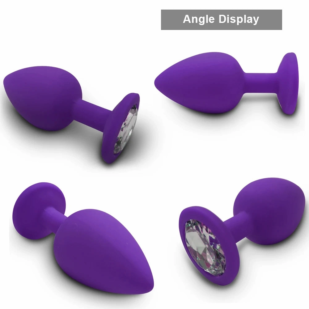 Silicone Butt Plug Anal Plug Set with Crystal Glasses End