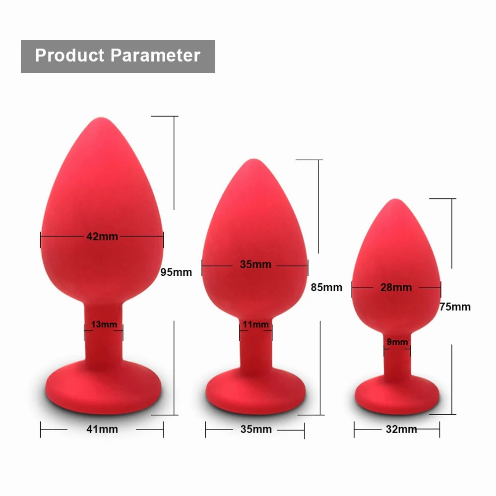 Silicone Butt Plug Anal Plug Set with Crystal Glasses End