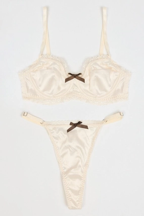 White Heart Lace Trim Lingerie Set